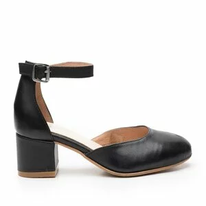 Pantofi casual cu toc dama de piele naturala, Leofex - 221 Negru box