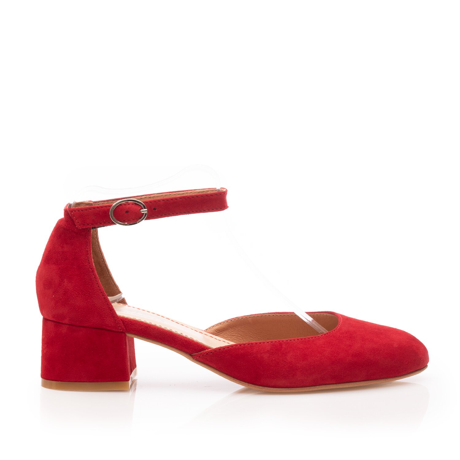Pantofi casual cu toc damă de piele naturală, Leofex - 221 Roșu Velur