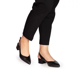 Pantofi  casual cu toc damă, din piele naturală - 169-2 Negru Box