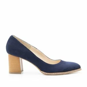 Pantofi casual cu toc dama din piele naturala - 2133 Blue velur