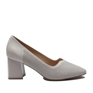 Pantofi casual cu toc damă din piele naturală - 3519 Taupe Închis Box Perforat
