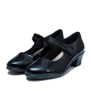 Pantofi casual cu toc damă, din piele naturală - 4397 Negru Lac