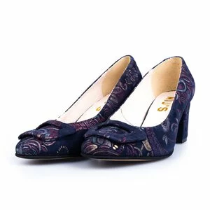 Pantofi casual cu toc dama din piele naturala  - 450-3 blue flori