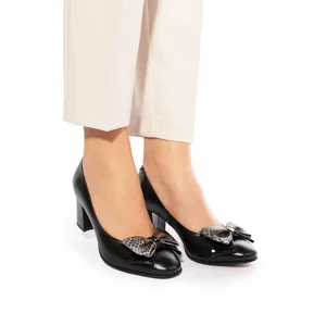 Pantofi casual cu toc dama din piele naturala - 450/5 Negru Box
