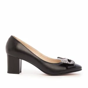 Pantofi casual cu toc dama din piele naturala - 450/5 Negru Box