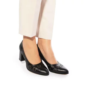 Pantofi casual cu toc dama din piele naturala - 544/1 Negru box