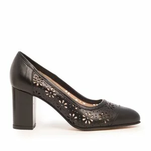 Pantofi casual cu toc damă, din piele naturală - 544/1 Negru box