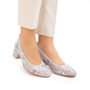 Pantofi casual cu toc dama din piele naturala,Leofex-231 Azur Box Flori