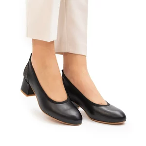 Pantofi casual cu toc dama din piele naturala Leofex - 231 Negru Box