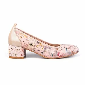 Pantofi casual cu toc dama din piele naturala, Leofex - 231 Nude Floral