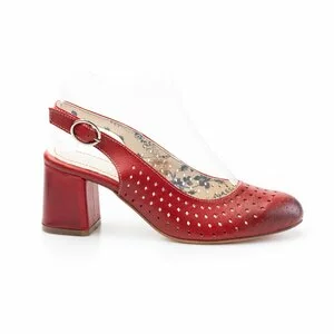 Pantofi casual cu toc dama, perforati si decupati la spate din piele naturala, Leofex- 247 rosu box