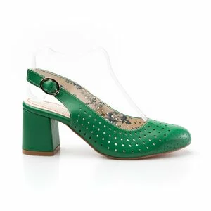 Pantofi casual cu toc dama, perforati si decupati la spate din piele naturala, Leofex - 247 verde box