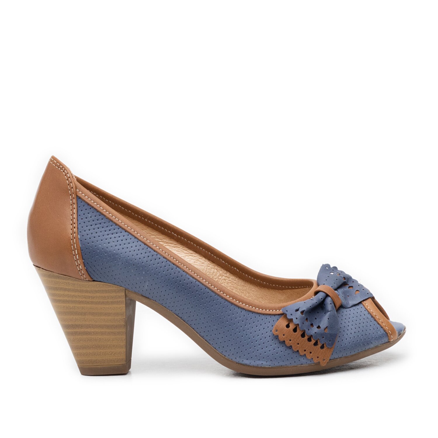 Pantofi casual cu toc dama din piele naturala, Leofex - 276 blue cu maro