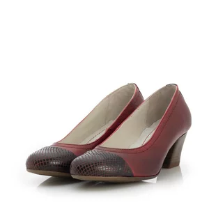 Pantofi casual cu toc dama din piele naturala,Leofex - 418 visiniu box