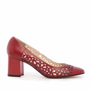 Pantofi casual cu toc dama, perforati din piele naturala - 791/5 Rosu Box
