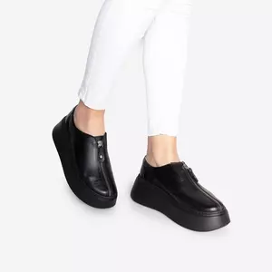 Pantofi casual damă cu fermoar din piele naturală,Leofex - 285-2 Negru box