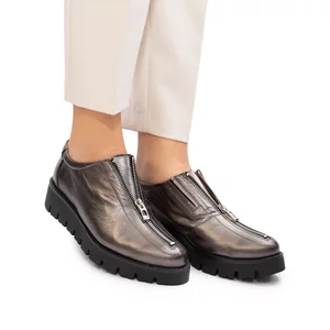 Pantofi casual dama cu fermoar din piele naturala,Leofex - 285 Bronz box