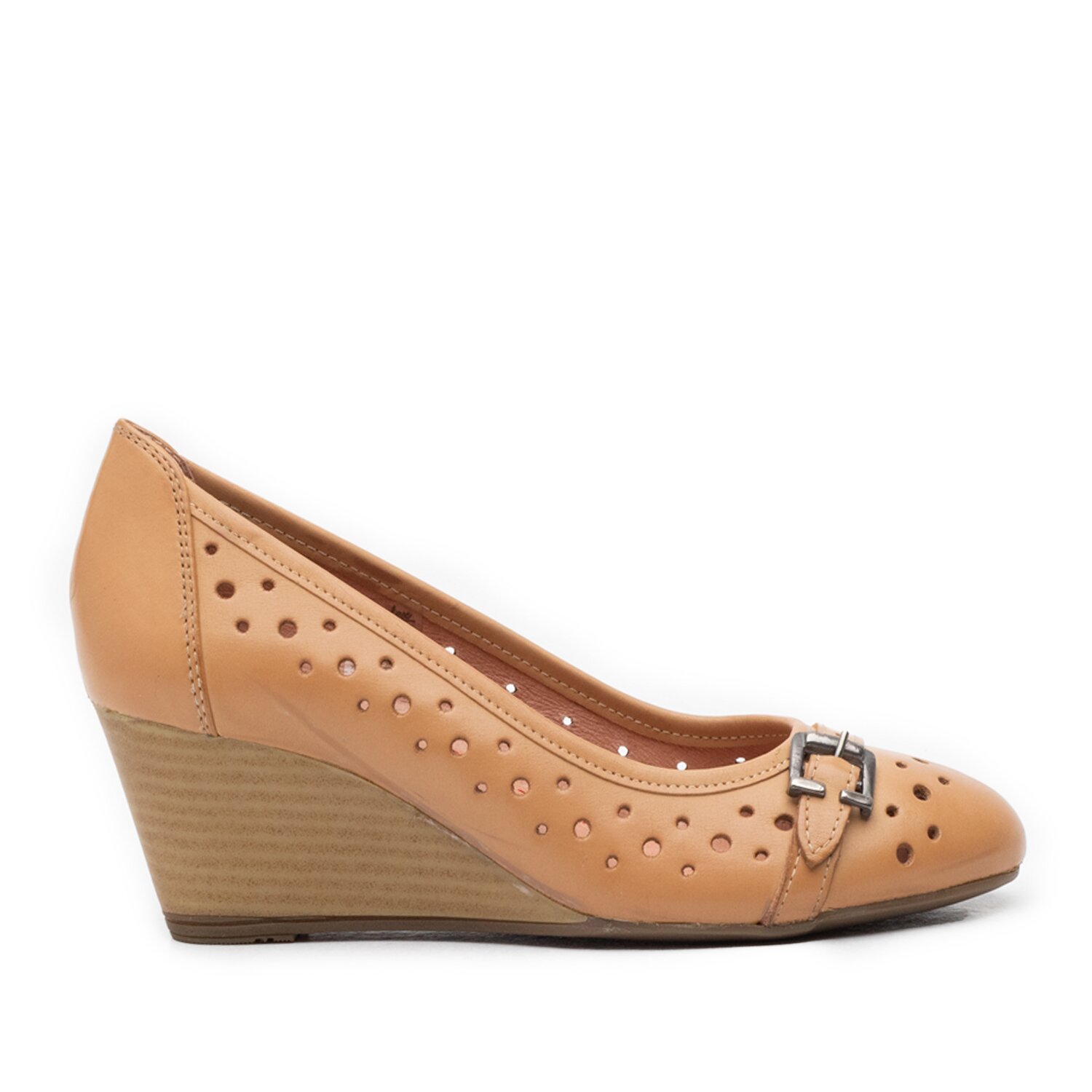 Pantofi casual dama cu platforma si perforati din piele naturala,Leofex - 275 camel