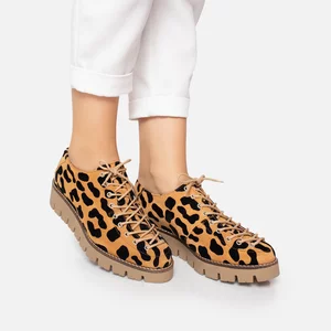 Pantofi casual dama cu siret pana in varf din piele naturala,Leofex - 036 Mustar Velur