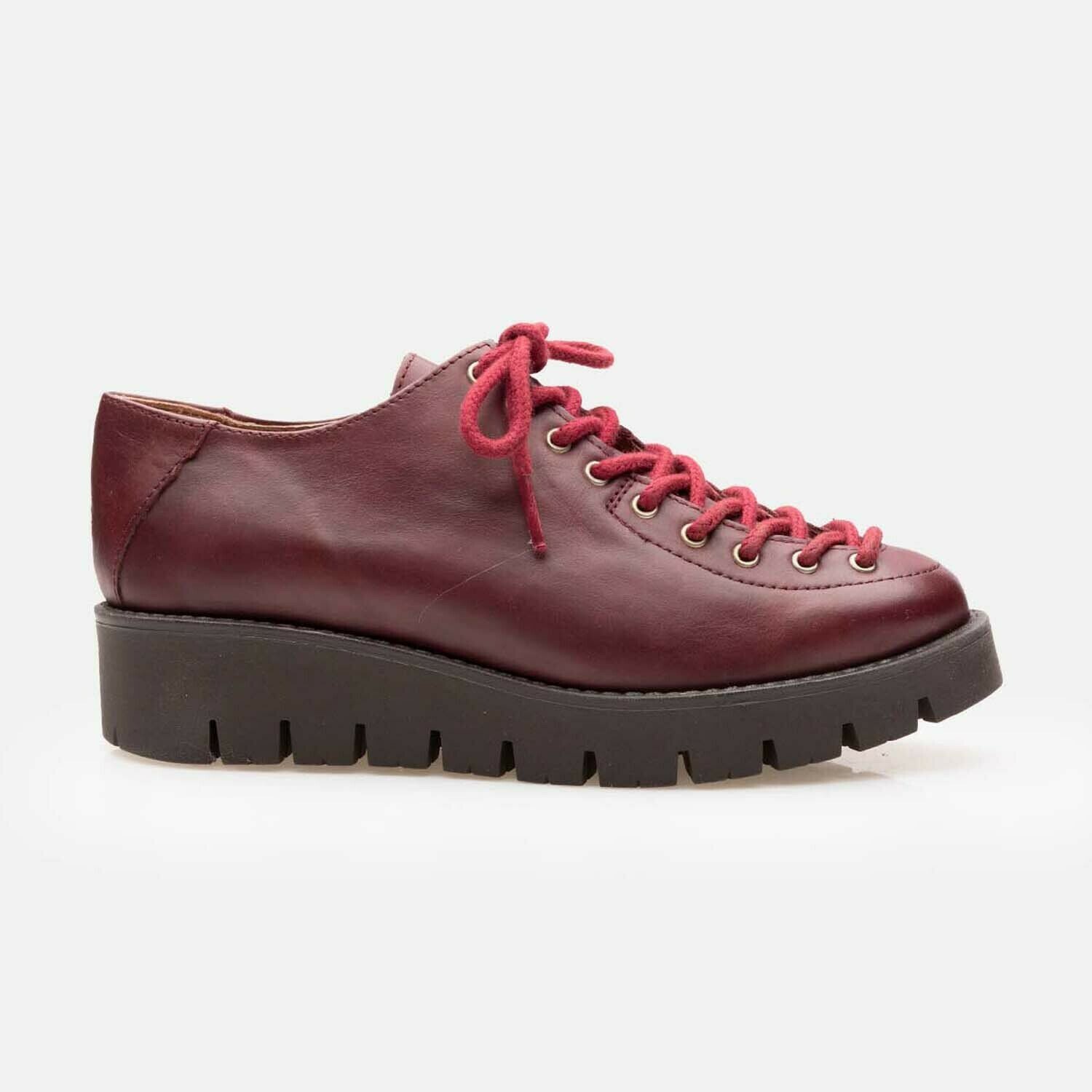 Pantofi casual dama cu siret pana in varf din piele naturala, Leofex - 036 Visiniu Box