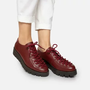 Pantofi casual dama cu siret pana in varf din piele naturala, Leofex - 036  Visiniu Box