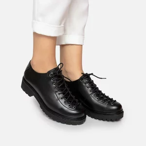 Pantofi casual dama cu siret pana in varf Leofex - 037 Negru Box