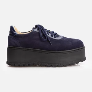 Pantofi casual damă cu talpă groasă din piele naturală - 201 Blue Box + Velur
