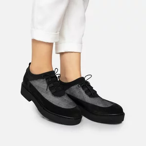 Pantofi casual dama din piele naturala - 045 Negru Carouri Velur