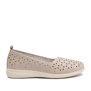 Pantofi casual damă din piele naturală - 2008 Bej Box Perforat
