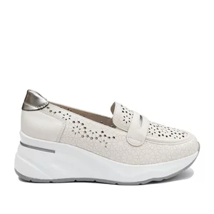 Pantofi casual damă din piele naturală - 4433 Bej Box Perforat