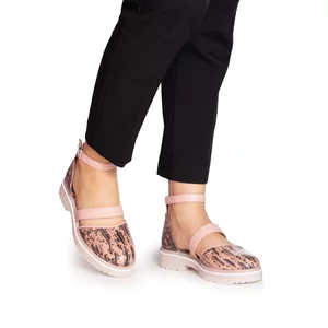 Pantofi casual dama din piele naturala,Leofex - 301 Roz box maro