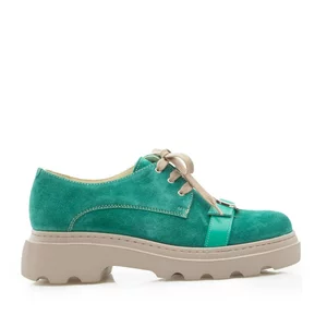 Pantofi casual damă din piele naturală,Leofex - 305 Verde Velur Box