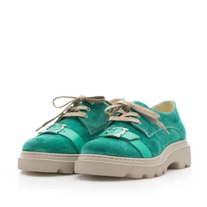 Pantofi casual dama din piele naturala,Leofex - 305 Verde Velur Box