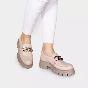 Pantofi casual damă din piele naturală,Leofex - 316 Nude Box