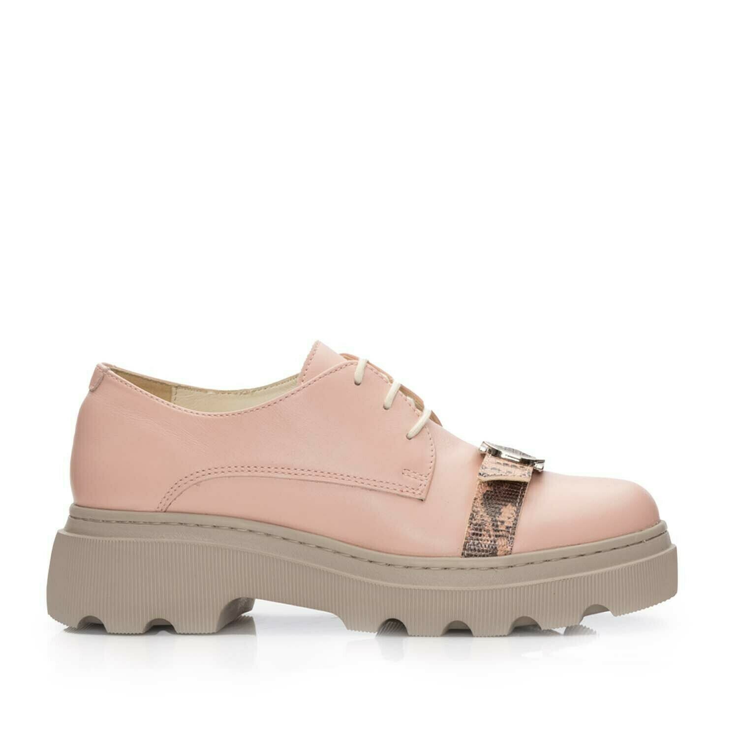Pantofi casual dama din piele naturala,Leofex - 318-1 Roz Box