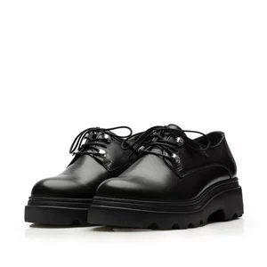 Pantofi casual dama din piele naturala,Leofex - 346-1 Negru Box
