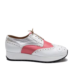 Pantofi casual dama din piele naturala,Leofex - Mostra 012-2 Alb Argintiu Roze Box