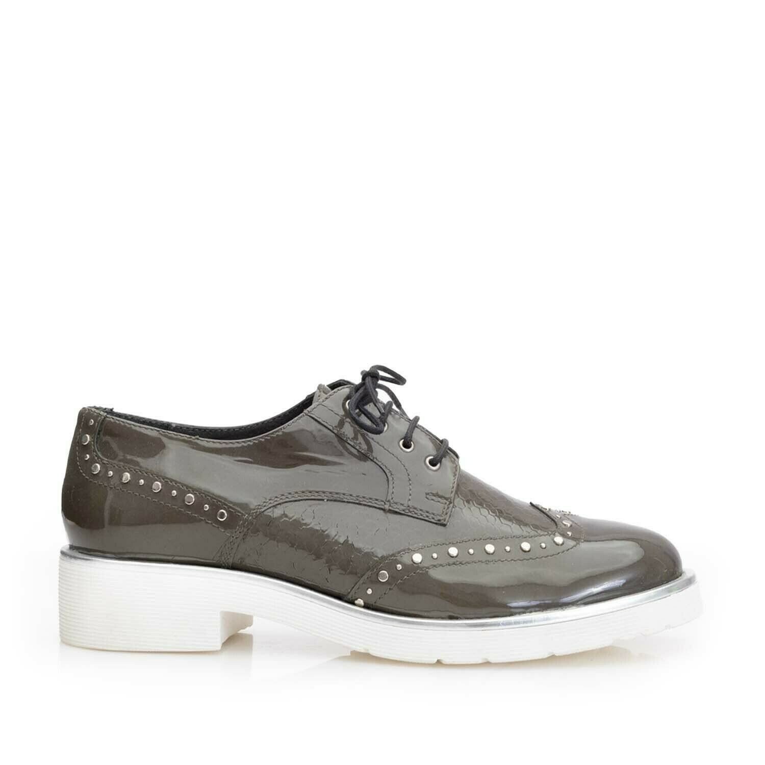 Pantofi casual dama din piele naturala - Mostra Gri cu Lac