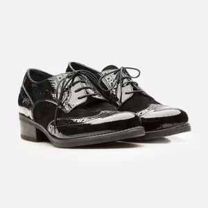 Pantofi casual dama, Oxford din piele naturala, Leofex - 012 negru lac velur