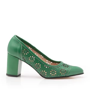 Pantofi casual damă, perforati din piele naturală  - 544/1 verde box
