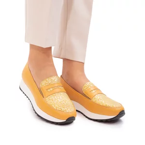 Pantofi casual dama din piele naturala,Leofex -   100 Galben  Serigrafiat
