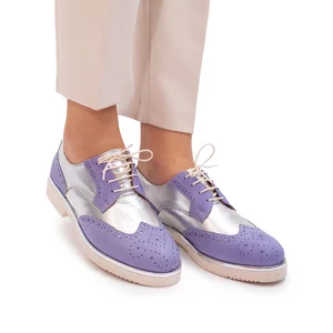 Pantofi casual dama din piele naturala, Leofex - 173 Mov argintiu