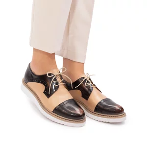 Pantofi casual dama din piele naturala,Leofex - 399-1 taupe-maro box