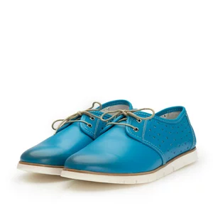 Pantofi casual dama, perforati din piele naturala,Leofex - 407-1 albastru