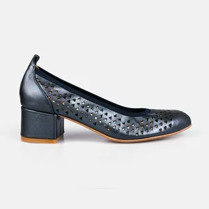 Pantofi casual perforaţi cu toc damă din piele naturală, Leofex – 032 Antracite Box Sidef