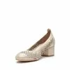 Pantofi casual perforaţi cu toc damă din piele naturală, Leofex - 248 Taupe Metalizat