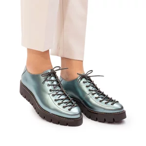 Pantofi casual dama cu siret pana in varf din piele naturala, Leofex- 194   Albastru Sidefat