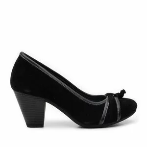 Pantofi casual cu toc dama din piele naturala, Leofex - 476 Negru Velur