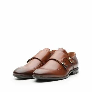 Pantofi eleganti barbati, cu catarame din piele naturala, Leofex - 576-1 Cognac Box