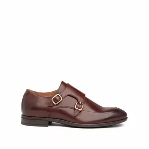 Pantofi eleganţi bărbaţi, cu catarame din piele naturală, Leofex - 576-1 Red wood box